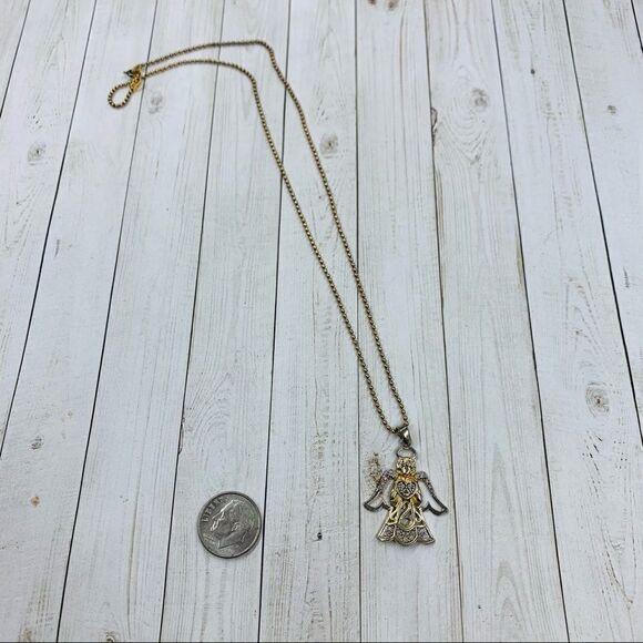 925 Silver and Gold over Silver Angel Necklace - Picture 1 of 4